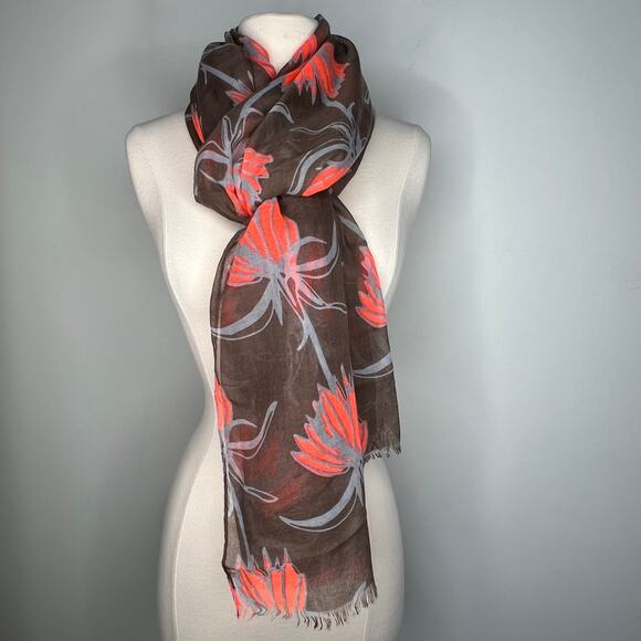 India Hicks Orange & Brown Floral Lightweight Scarf - Picture 2 of 8